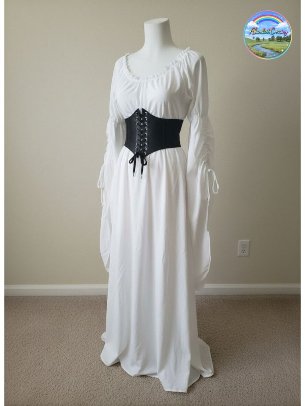 Women Renaissance Witch Dress Peasant Gothic Fairy Costume with Corset Belt